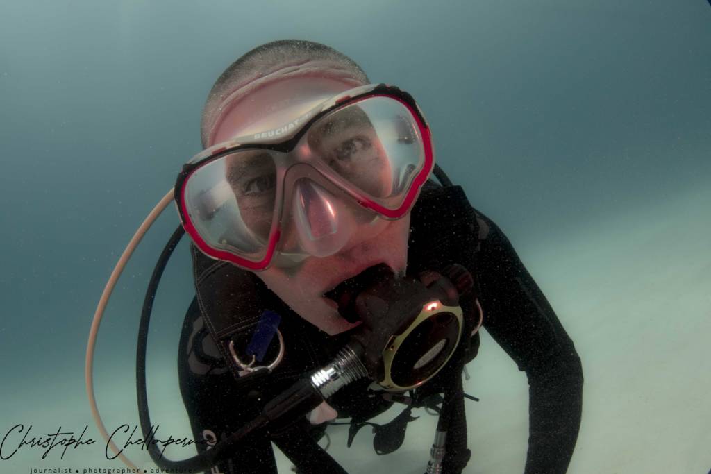 a diver in mauritius